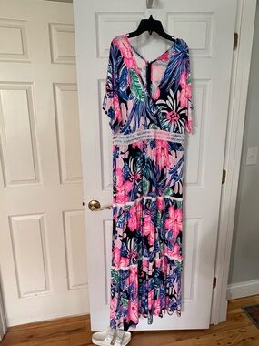 Lilly Pulitzer Blue & Pink Tropical Print Dress